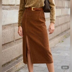 Corduroy  A-line Midi Skirt With Belt